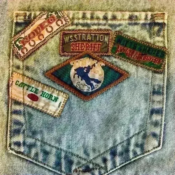 Vintage High Waist 80’s 90s Jeans with Rodeo themed patches - Picture 5 of 6